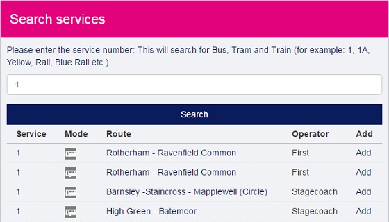 Search for your service timetable