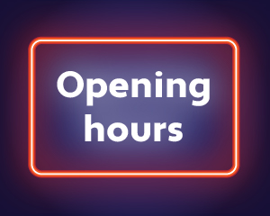 Neon sign with the text: Opening hours