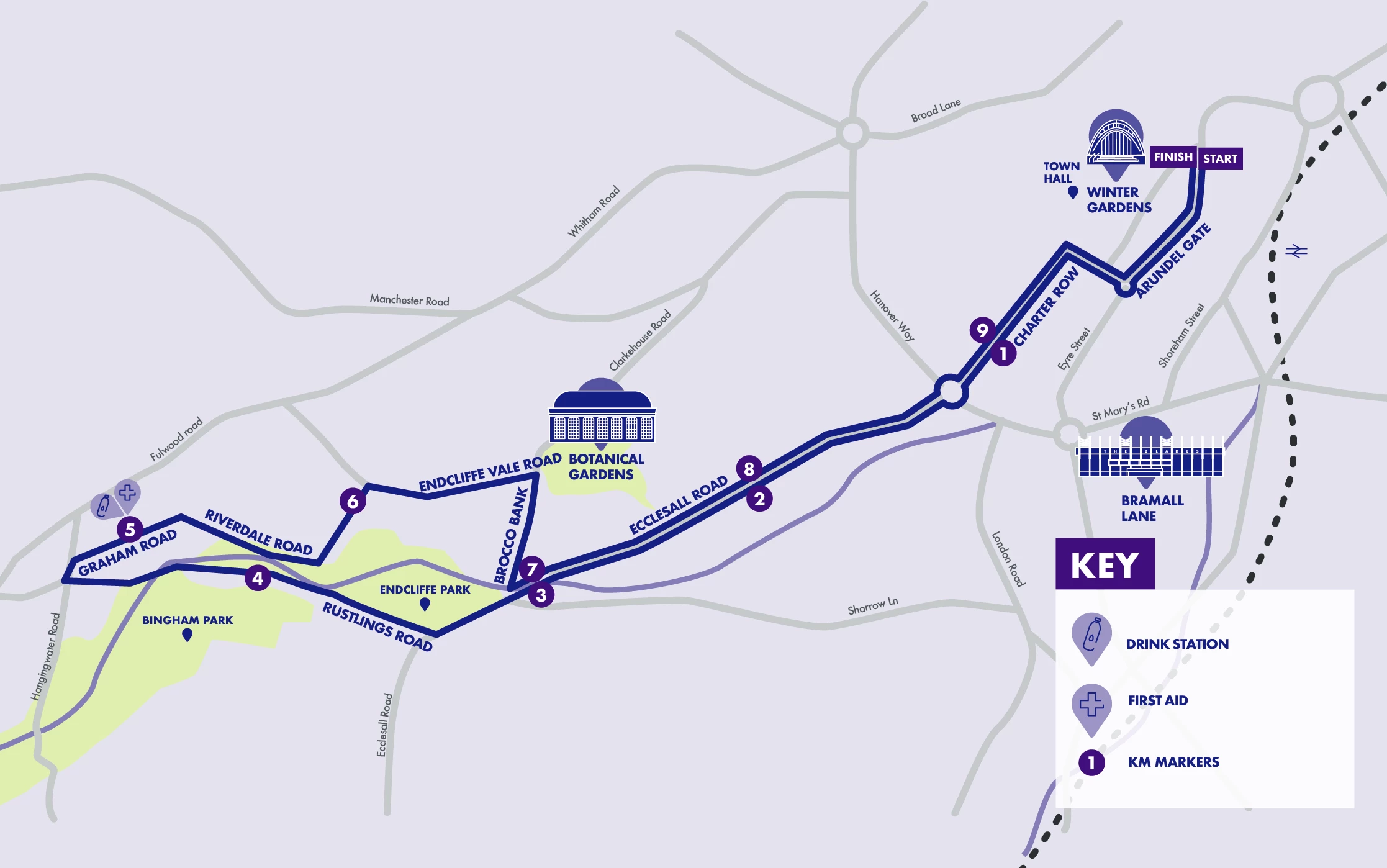 route map for the Sheffield 10k race