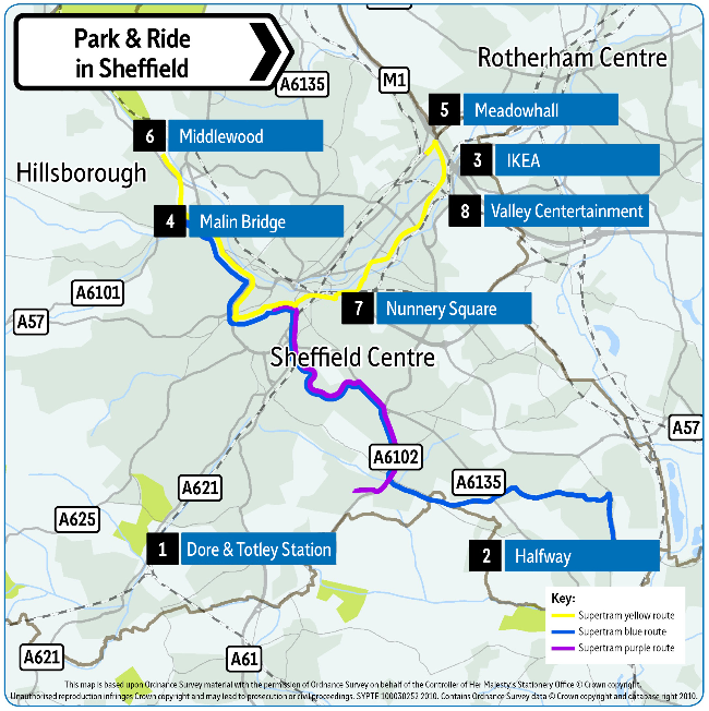 Sheffield Park and Ride locations 2019