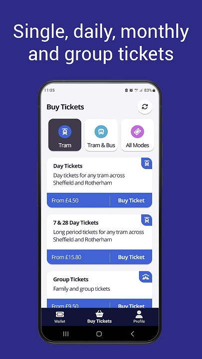 TSY app screenshot showing ticket options